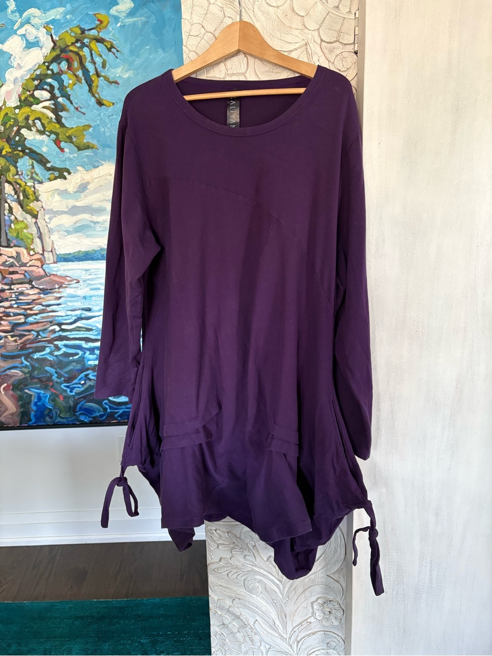 KALIYANA Cortile Dress Relaxed Long-Sleeve Tunic Top Deep Plum fits 16/18